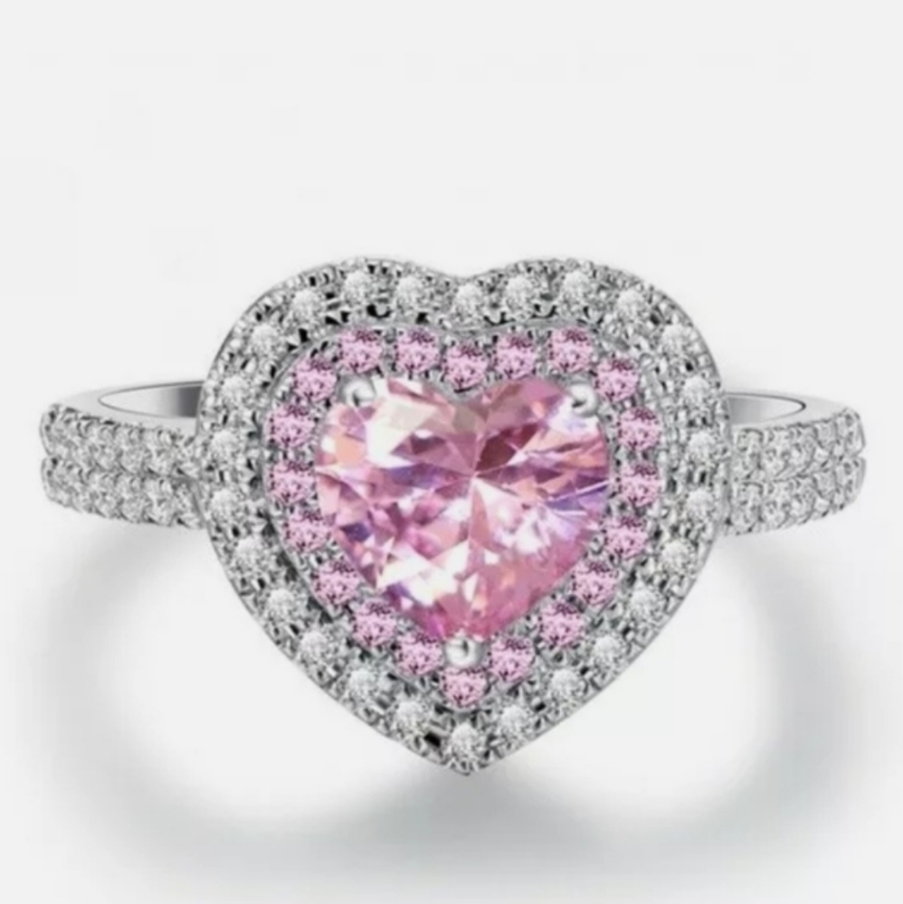 925 SILVER PINK SAPPHIRE GEMSTONE HEART RING